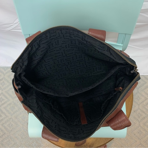 Fossil Brown Leather Large XL Weekender Laptop Briefcase Maddox Satchel Bag - Picture 8 of 13